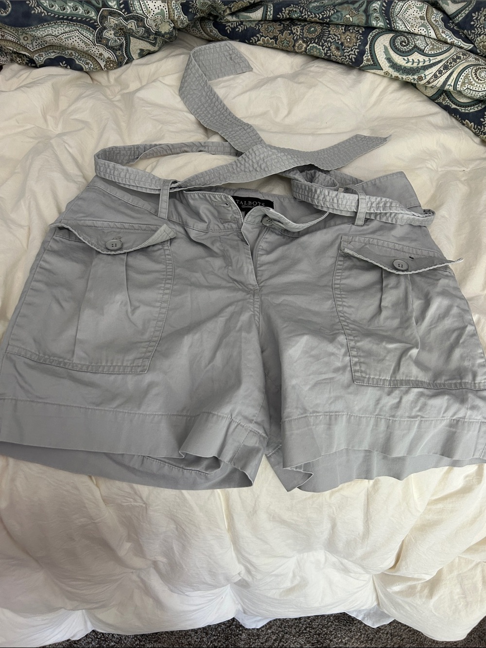 Talbots Light Gray Cargo Shorts with Woven Belt
